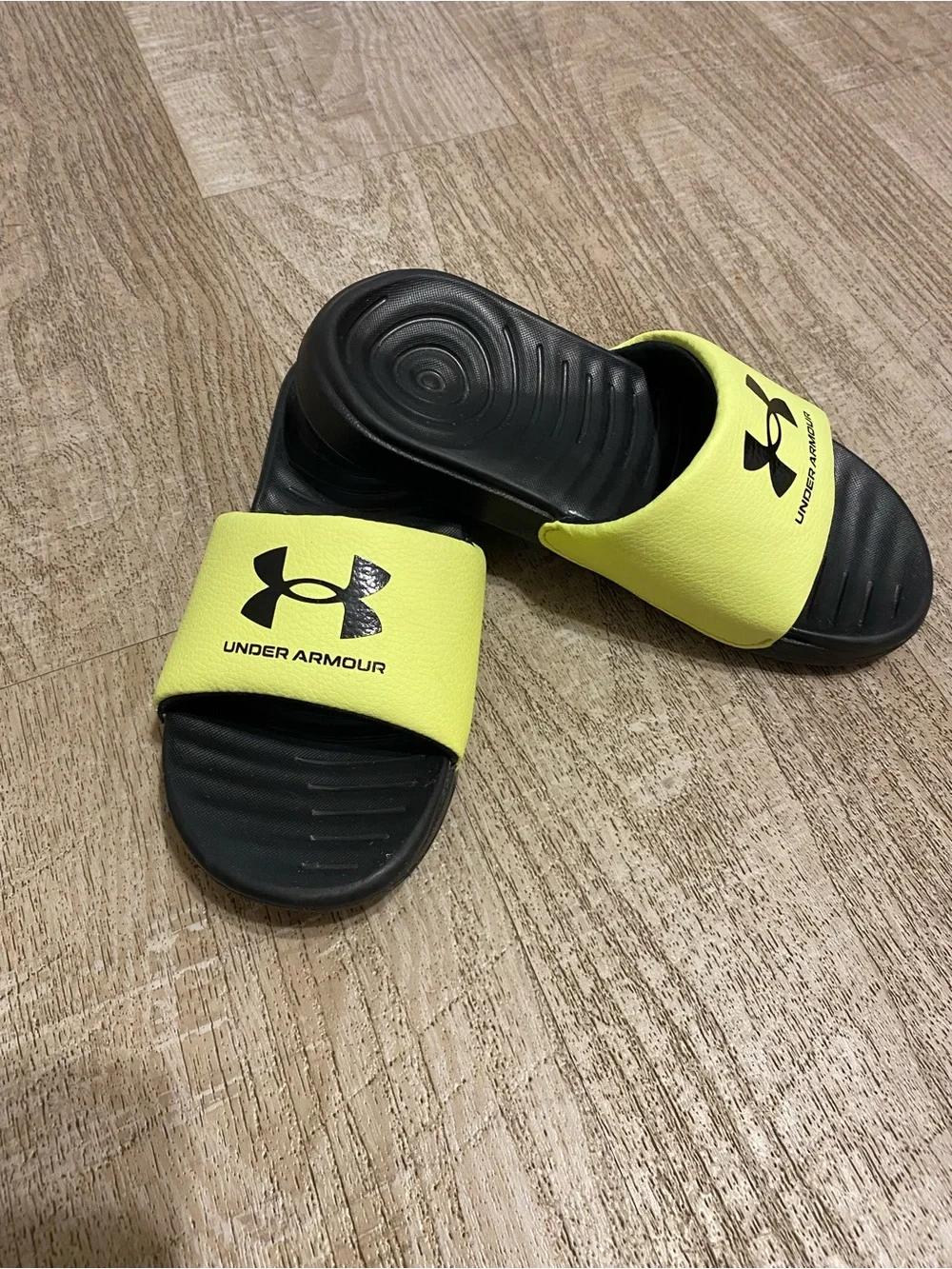 Under Armour Kids Neon Yellow and Black Slide Sandals